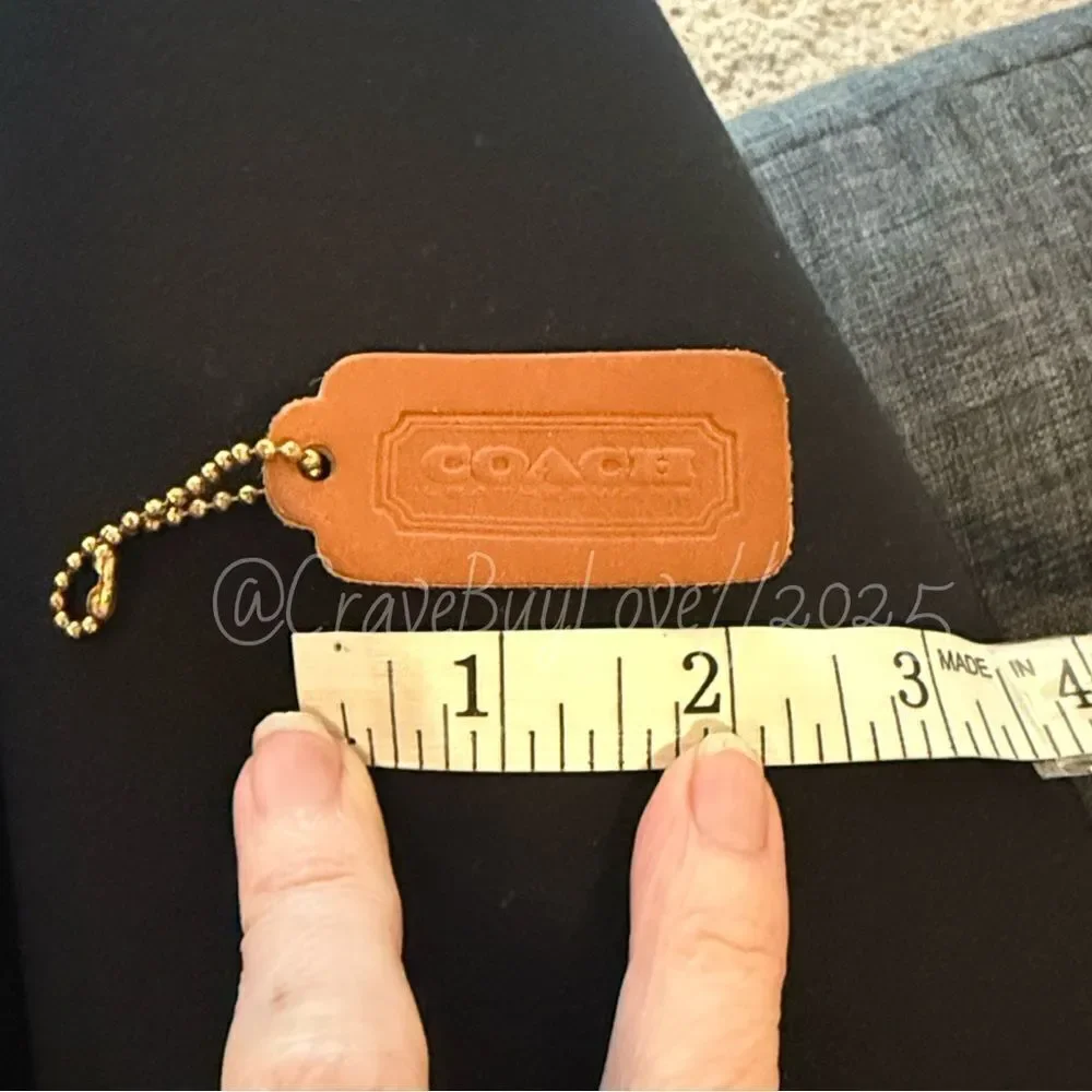 Vintage Coach British Tan leather hangtag with OG “BALL CHAIN” stamped chain.